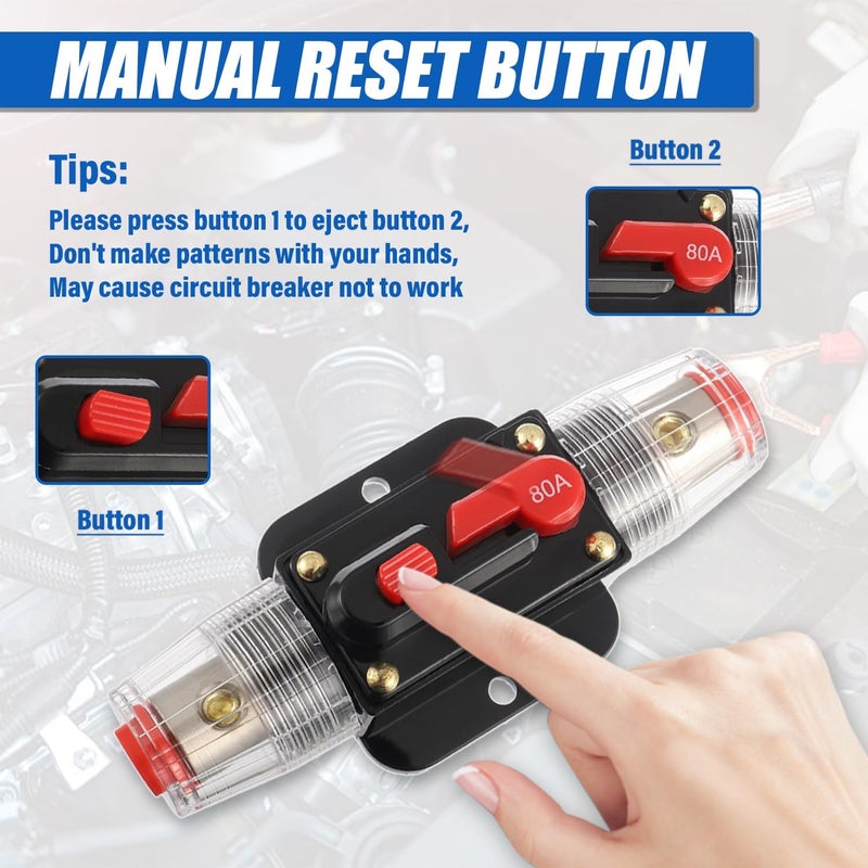 BOJACK 80A Audio Inline Circuit Breaker Reset Fuse Holder 12-24V DC Manual Reset Fuse Holder 3-15 AWG Overload Protection for Car Audio Sound Amplifier System RV Marine Boat Truck Solar Inverter - Image 5